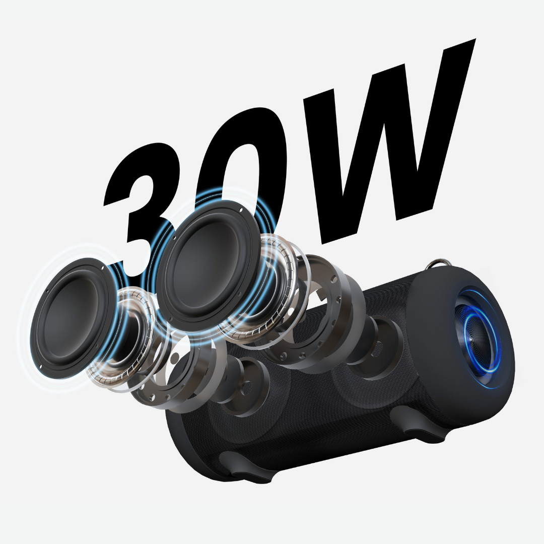 WHALE with Nylon Strap – Bluetooth IPX7 Waterproof Portable Outdoor Speaker with 30W Stereo Sound and USB Charge Out